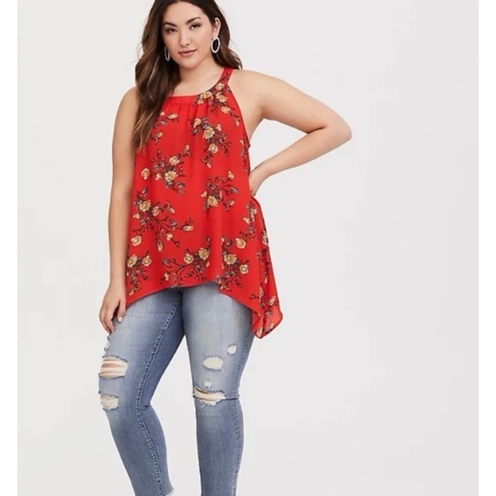NWT Torrid 2 orange floral shark bike georgette halter tank 2X